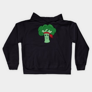 Ninja broccoli chad wearing a bandana Kids Hoodie